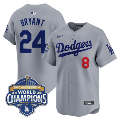 LA Dodgers 2025 Back-To-Back World Series Champions Vapor Premier Limited Jersey  - Gray / Kobe Bryant