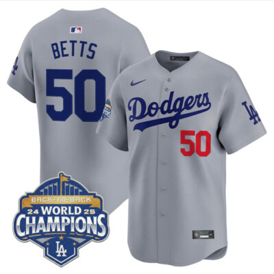 LA Dodgers 2025 Back-To-Back World Series Champions Vapor Premier Limited Jersey  - Gray / Mookie Betts
