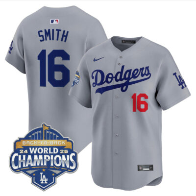 LA Dodgers 2025 Back-To-Back World Series Champions Vapor Premier Limited Jersey  - Gray / Will Smith