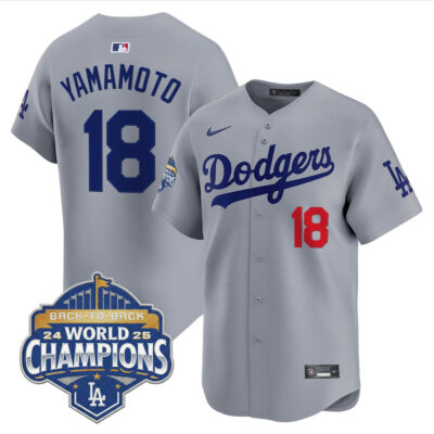 LA Dodgers 2025 Back-To-Back World Series Champions Vapor Premier Limited Jersey  - Gray / Yamamoto
