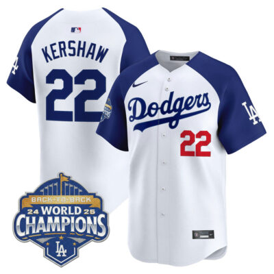 LA Dodgers 2025 Back-To-Back World Series Champions Vapor Premier Limited Jersey  - White Alternate / Clayton Kershaw