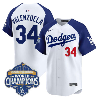 LA Dodgers 2025 Back-To-Back World Series Champions Vapor Premier Limited Jersey  - White Alternate / Fernando Valenzuela