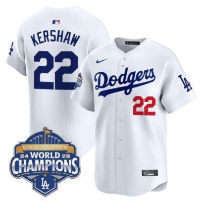 LA Dodgers 2025 Back-To-Back World Series Champions Vapor Premier Limited Jersey  - White / Clayton Kershaw