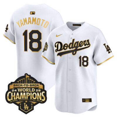 LA Dodgers 2025 Back-To-Back World Series Champions Vapor Premier Limited Jersey  - White Gold / Yamamoto