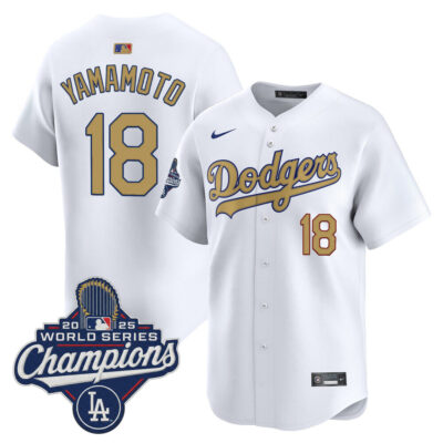 LA Dodgers 2025 World Series Champions Gold Vapor Premier Limited Jersey - Yamamoto