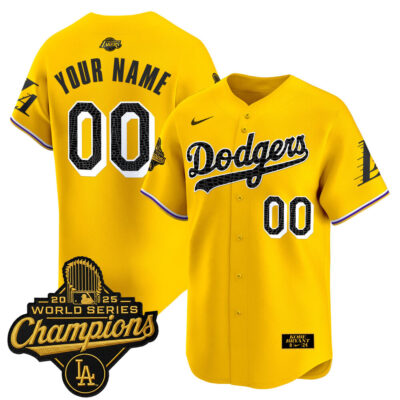 LA Dodgers 2025 World Series Champions Mamba Vapor Premier Limited Custom Jersey - Gold