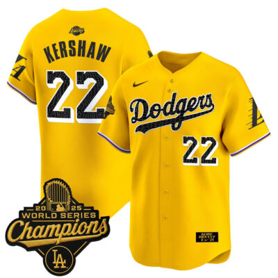 LA Dodgers 2025 World Series Champions Mamba Vapor Premier Limited Jersey - Gold / Clayton Kershaw