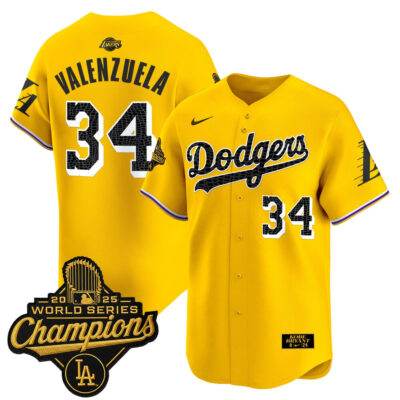 LA Dodgers 2025 World Series Champions Mamba Vapor Premier Limited Jersey - Gold / Fernando Valenzuela