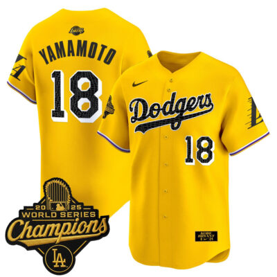 LA Dodgers 2025 World Series Champions Mamba Vapor Premier Limited Jersey - Gold / Yamamoto
