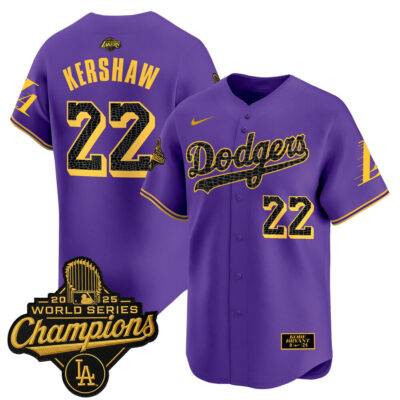 LA Dodgers 2025 World Series Champions Mamba Vapor Premier Limited Jersey - Purple / Clayton Kershaw