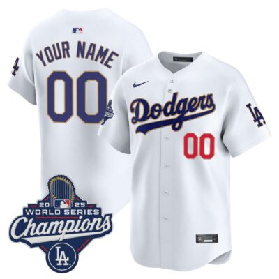LA Dodgers 2025 World Series Champions Patch Gold Trim Vapor Premier Limited Custom Jersey - White