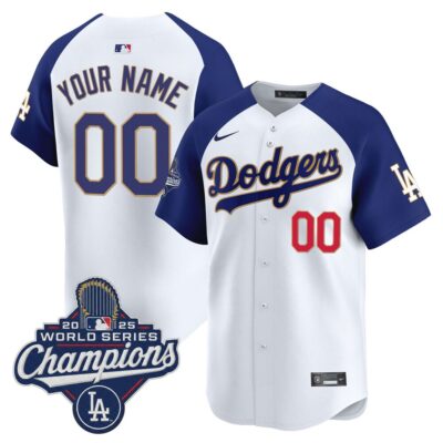 LA Dodgers 2025 World Series Champions Patch Gold Trim Vapor Premier Limited Custom Jersey - White Alternate