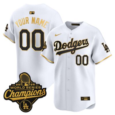 LA Dodgers 2025 World Series Champions Patch Gold Trim Vapor Premier Limited Custom Jersey - White Gold