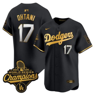 LA Dodgers 2025 World Series Champions Patch Gold Trim Vapor Premier Limited Jersey - Black Gold / Shohei Ohtani