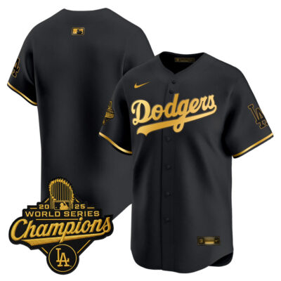 LA Dodgers 2025 World Series Champions Patch Gold Trim Vapor Premier Limited Jersey - Black Gold / Team