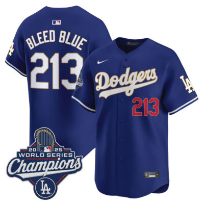 LA Dodgers 2025 World Series Champions Patch Gold Trim Vapor Premier Limited Jersey - Royal / Bleed Blue 213