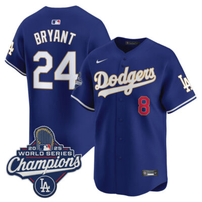 LA Dodgers 2025 World Series Champions Patch Gold Trim Vapor Premier Limited Jersey - Royal / Kobe Bryant