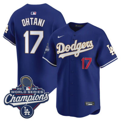 LA Dodgers 2025 World Series Champions Patch Gold Trim Vapor Premier Limited Jersey - Royal / Shohei Ohtani