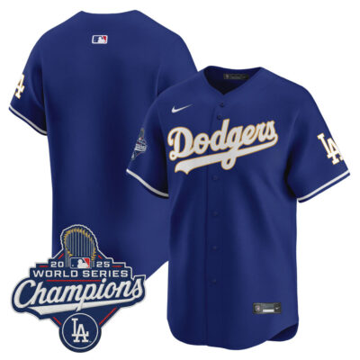 LA Dodgers 2025 World Series Champions Patch Gold Trim Vapor Premier Limited Jersey - Royal / Team