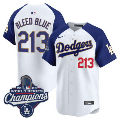 LA Dodgers 2025 World Series Champions Patch Gold Trim Vapor Premier Limited Jersey - White Alternate / Bleed Blue 213