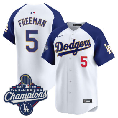 LA Dodgers 2025 World Series Champions Patch Gold Trim Vapor Premier Limited Jersey - White Alternate / Freddie Freeman