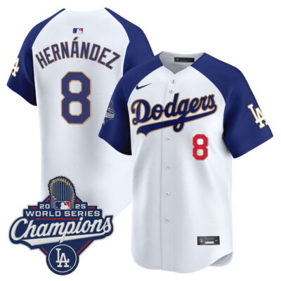 LA Dodgers 2025 World Series Champions Patch Gold Trim Vapor Premier Limited Jersey - White Alternate / Kike Hernandez