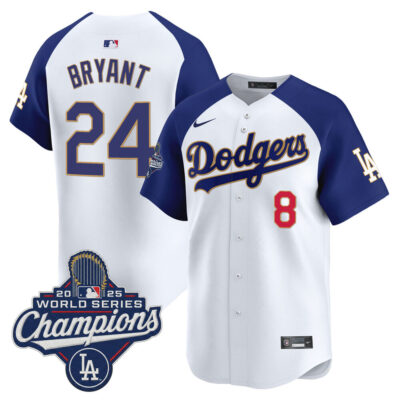 LA Dodgers 2025 World Series Champions Patch Gold Trim Vapor Premier Limited Jersey - White Alternate / Kobe Bryant