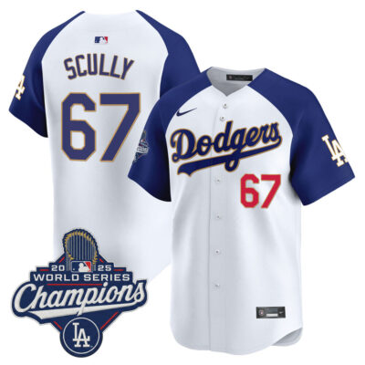 LA Dodgers 2025 World Series Champions Patch Gold Trim Vapor Premier Limited Jersey - White Alternate / Vin Scully