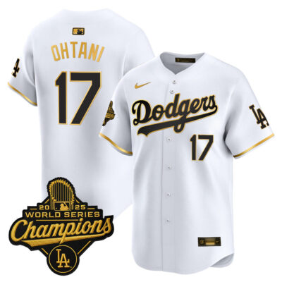 LA Dodgers 2025 World Series Champions Patch Gold Trim Vapor Premier Limited Jersey - White Gold / Shohei Ohtani