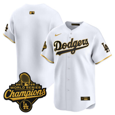 LA Dodgers 2025 World Series Champions Patch Gold Trim Vapor Premier Limited Jersey - White Gold / Team