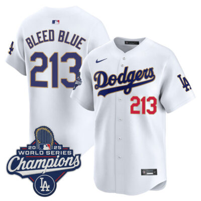 LA Dodgers 2025 World Series Champions Patch Gold Trim Vapor Premier Limited Jersey - white / Bleed Blue 213