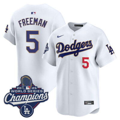 LA Dodgers 2025 World Series Champions Patch Gold Trim Vapor Premier Limited Jersey - white / Freddie Freeman