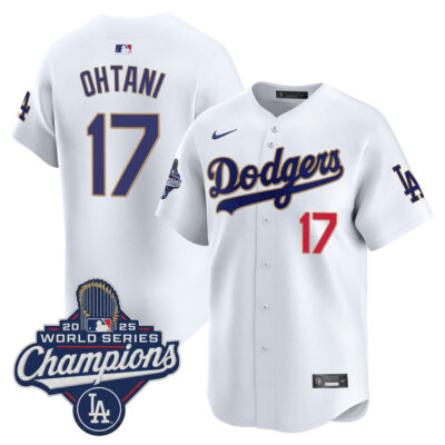 LA Dodgers 2025 World Series Champions Patch Gold Trim Vapor Premier Limited Jersey - white / Shohei Ohtani