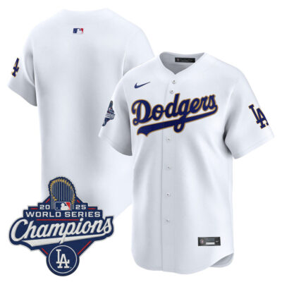 LA Dodgers 2025 World Series Champions Patch Gold Trim Vapor Premier Limited Jersey - white / Team