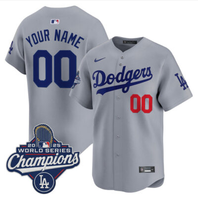 LA Dodgers 2025 World Series Champions Vapor Premier Limited Custom Jersey - Gray