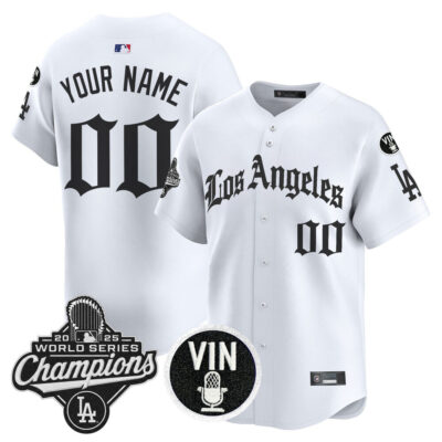 LA Dodgers 2025 World Series Champions Vapor Premier Limited Custom Jersey - LA Gothic Edition - White