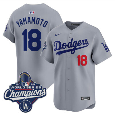 LA Dodgers 2025 World Series Champions Vapor Premier Limited Jersey - Gray / Yamamoto