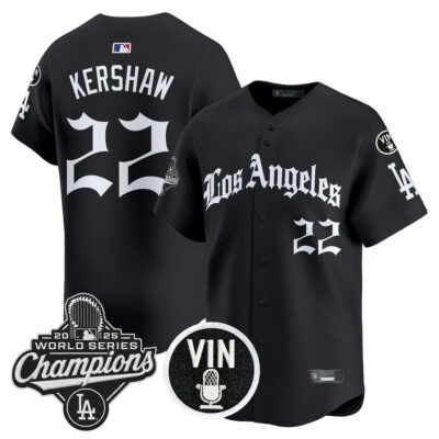 LA Dodgers 2025 World Series Champions Vapor Premier Limited Jersey - LA Gothic Edition - Black / Clayton Kershaw