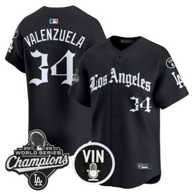 LA Dodgers 2025 World Series Champions Vapor Premier Limited Jersey - LA Gothic Edition - Black / Fernando Valenzuela