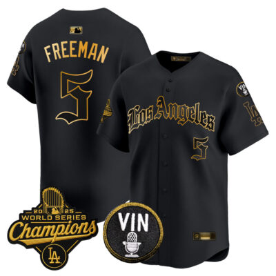 LA Dodgers 2025 World Series Champions Vapor Premier Limited Jersey - LA Gothic Edition - Black Gold / Freddie Freeman