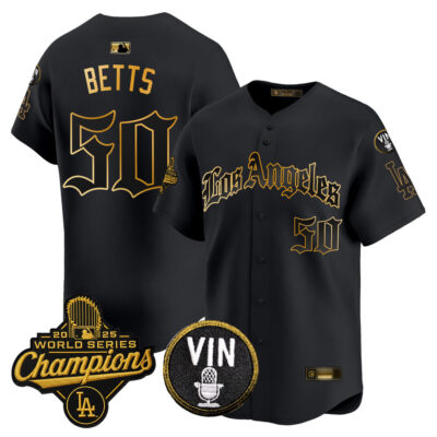 LA Dodgers 2025 World Series Champions Vapor Premier Limited Jersey - LA Gothic Edition - Black Gold / Mookie Betts