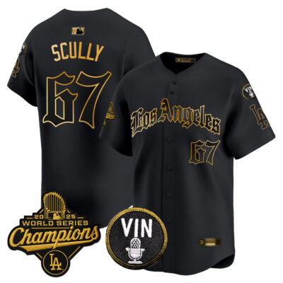 LA Dodgers 2025 World Series Champions Vapor Premier Limited Jersey - LA Gothic Edition - Black Gold / Vin Scully