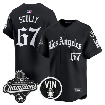 LA Dodgers 2025 World Series Champions Vapor Premier Limited Jersey - LA Gothic Edition - Black / Vin Scully