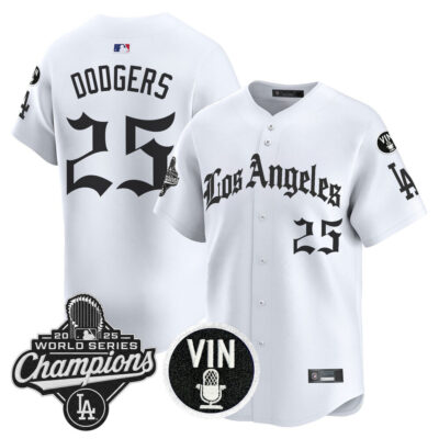LA Dodgers 2025 World Series Champions Vapor Premier Limited Jersey - LA Gothic Edition - White / #25 LA Dodgers