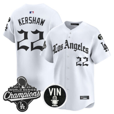 LA Dodgers 2025 World Series Champions Vapor Premier Limited Jersey - LA Gothic Edition - White / Clayton Kershaw