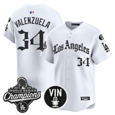 LA Dodgers 2025 World Series Champions Vapor Premier Limited Jersey - LA Gothic Edition - White / Fernando Valenzuela