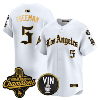 LA Dodgers 2025 World Series Champions Vapor Premier Limited Jersey - LA Gothic Edition - White Gold / Freddie Freeman