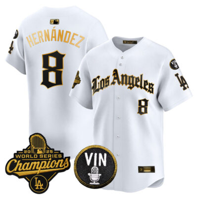 LA Dodgers 2025 World Series Champions Vapor Premier Limited Jersey - LA Gothic Edition - White Gold / Kike Hernandez