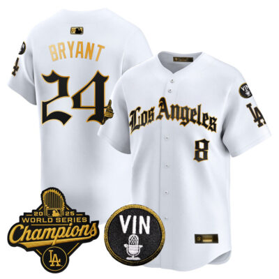 LA Dodgers 2025 World Series Champions Vapor Premier Limited Jersey - LA Gothic Edition - White Gold / Kobe Bryant