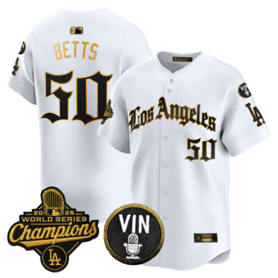 LA Dodgers 2025 World Series Champions Vapor Premier Limited Jersey - LA Gothic Edition - White Gold / Mookie Betts